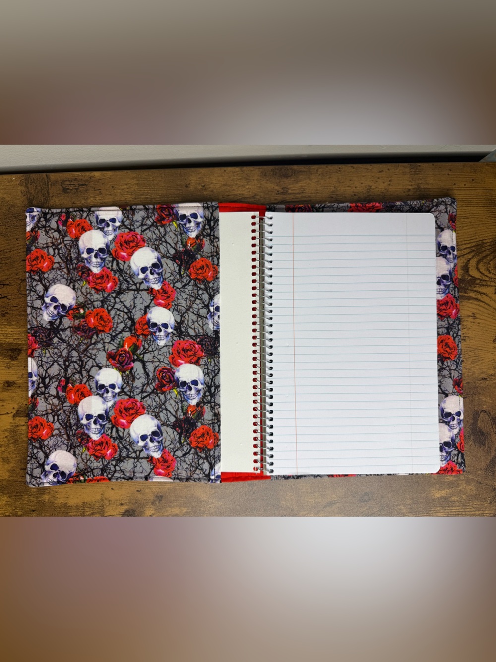 Handmade Skull & Red Rose Spiral Notebook Cover